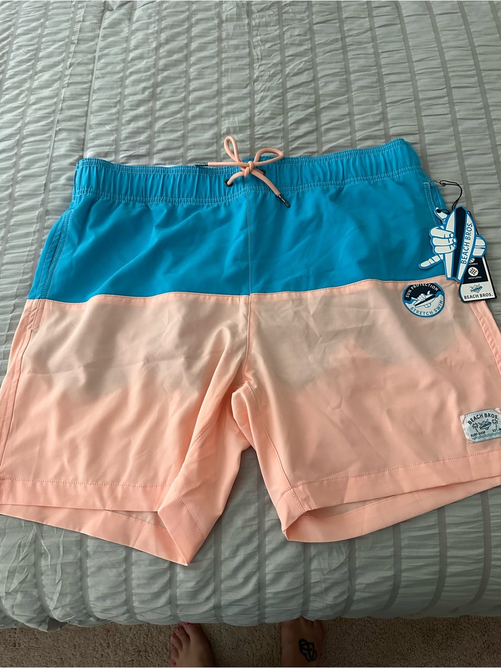 Two-Tone Blue & Peach Men’s Swim Trunks